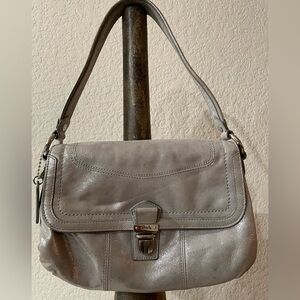 Coach Shimmery Gray Leather Shoulder Bag with Sophisticated “Layla” Design EUC